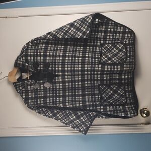 Pre-Owned Marina Luna Black/white Plaid Fleece Hooded Poncho - Size S/M